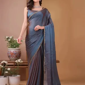 Solid/Plain Bollywood Satin Saree  (Blue)